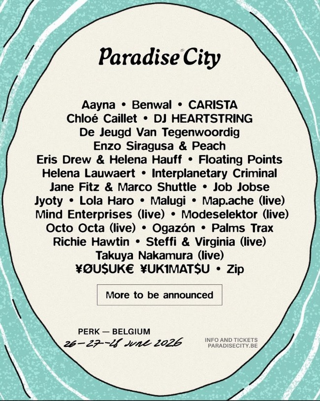 Paradise City onthult eerste 26 namen voor editie 2026: De Jeugd van Tegenwoordig, Floating Points, Job Jobse en Modeselektor